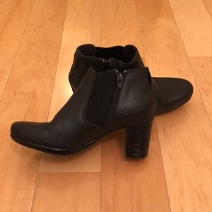Clark’s black leather booties